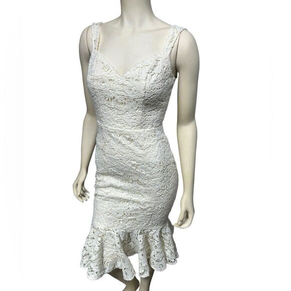 Chi Chi London White Floral Lace Sleeveless Midi Dress Sheath Dress Ruffle Hem - Picture 2 of 14